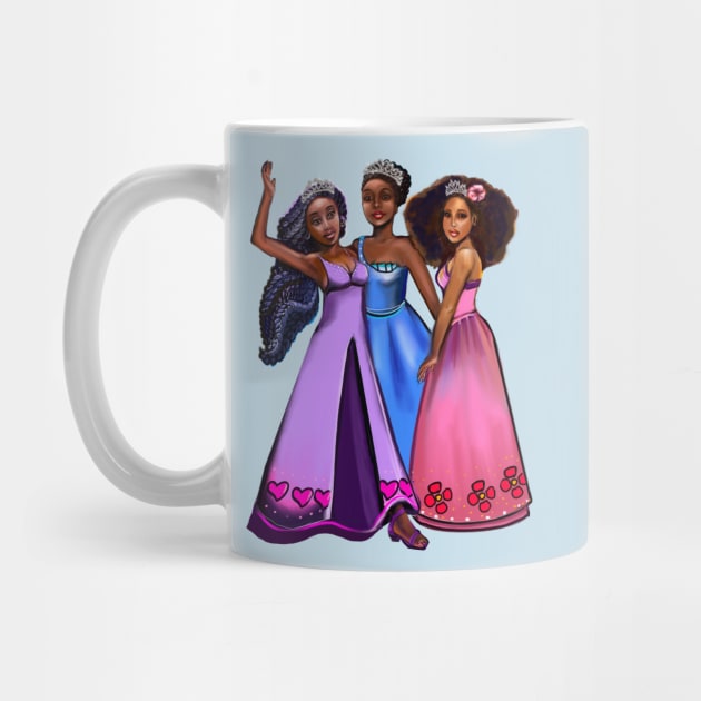 African American princesses waving. The best Gifts for black girls 2022 Three afro princesses  ! beautiful  black girls with Afro hair, brown eyes and dark brown skin. black princess by Artonmytee